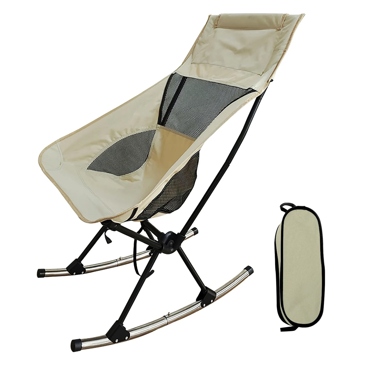 Rising Hikes Portable Heavy-Duty Folding Camping Rocking Chair with Carry Bag