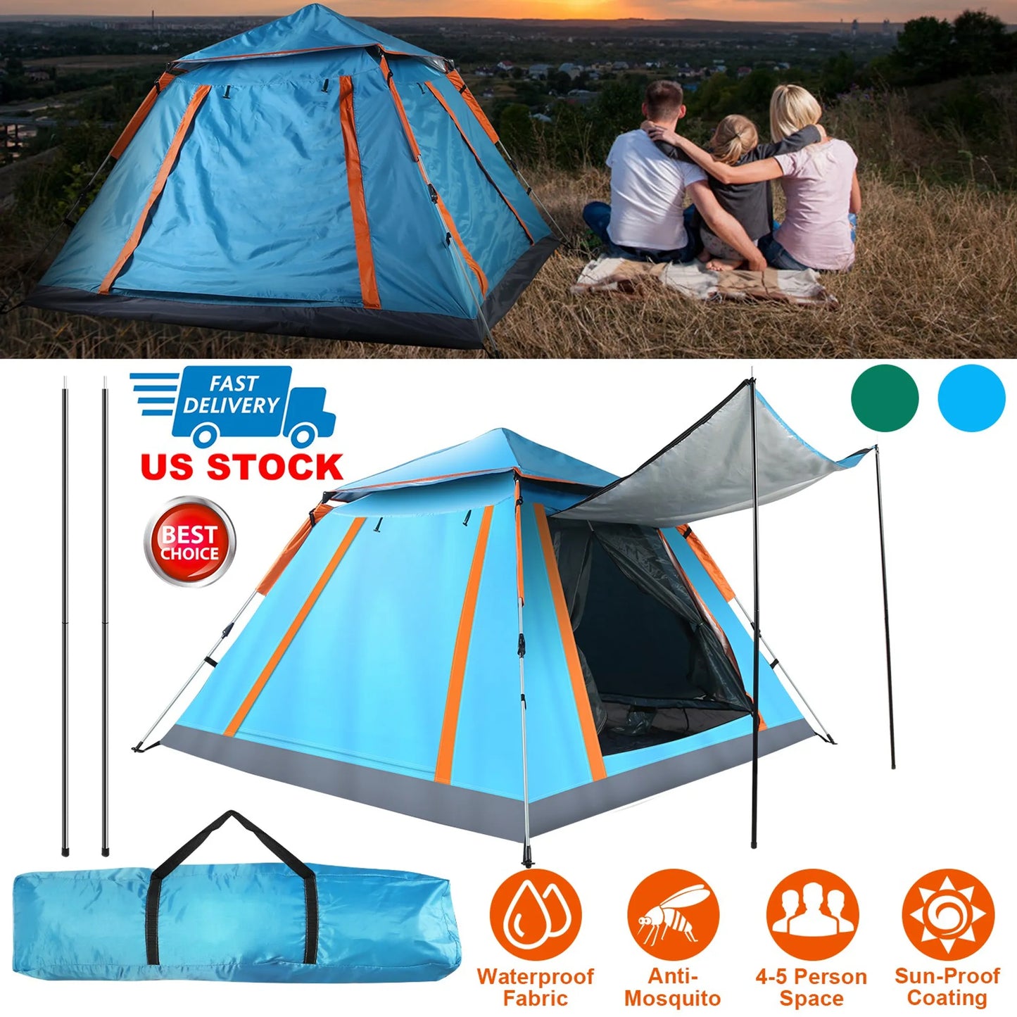 Rising Hikes 5-Person Foldable Waterproof Pop-Up Camping Tent