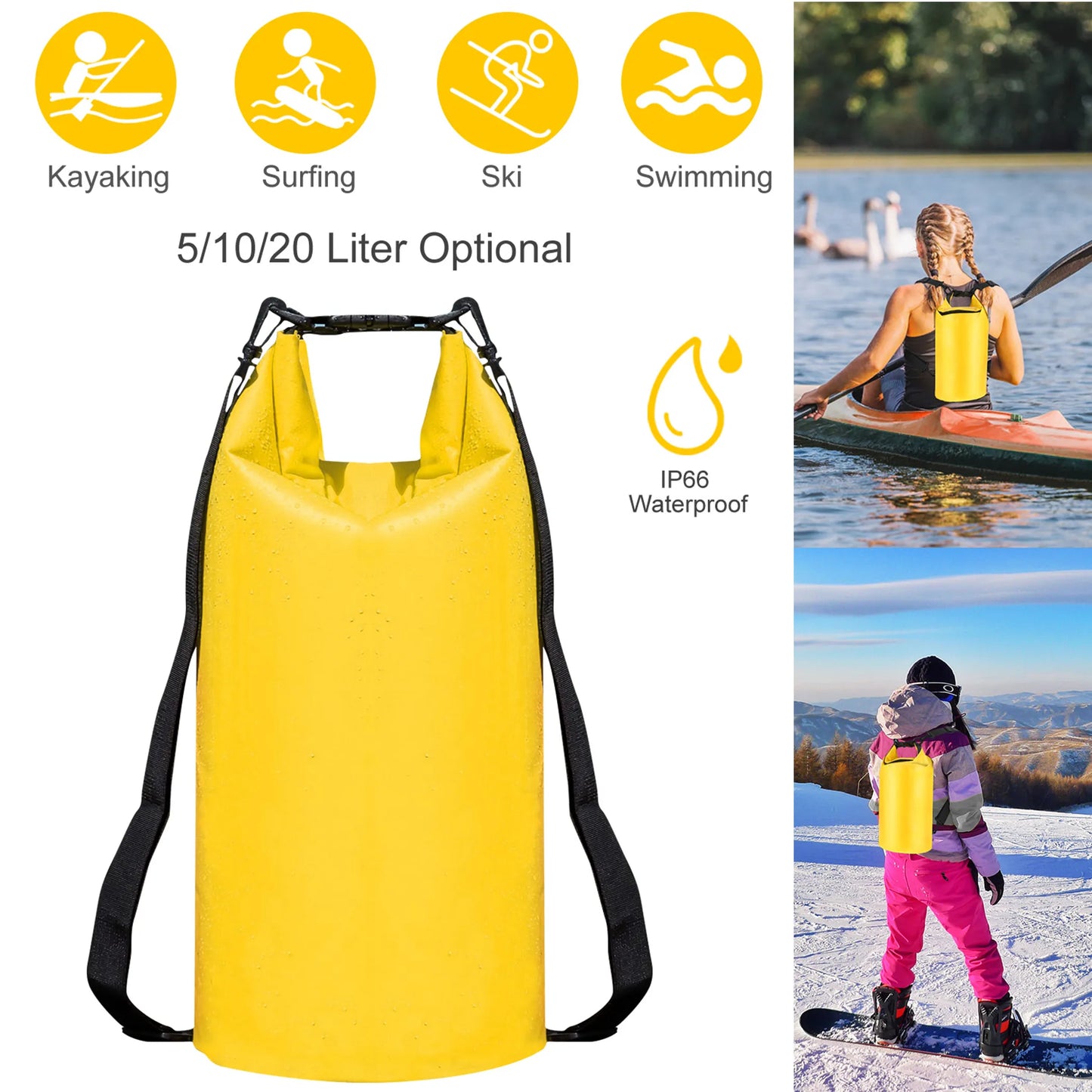 Rising Hikes Waterproof Dry Bag Roll Top Dry Storage Backpack