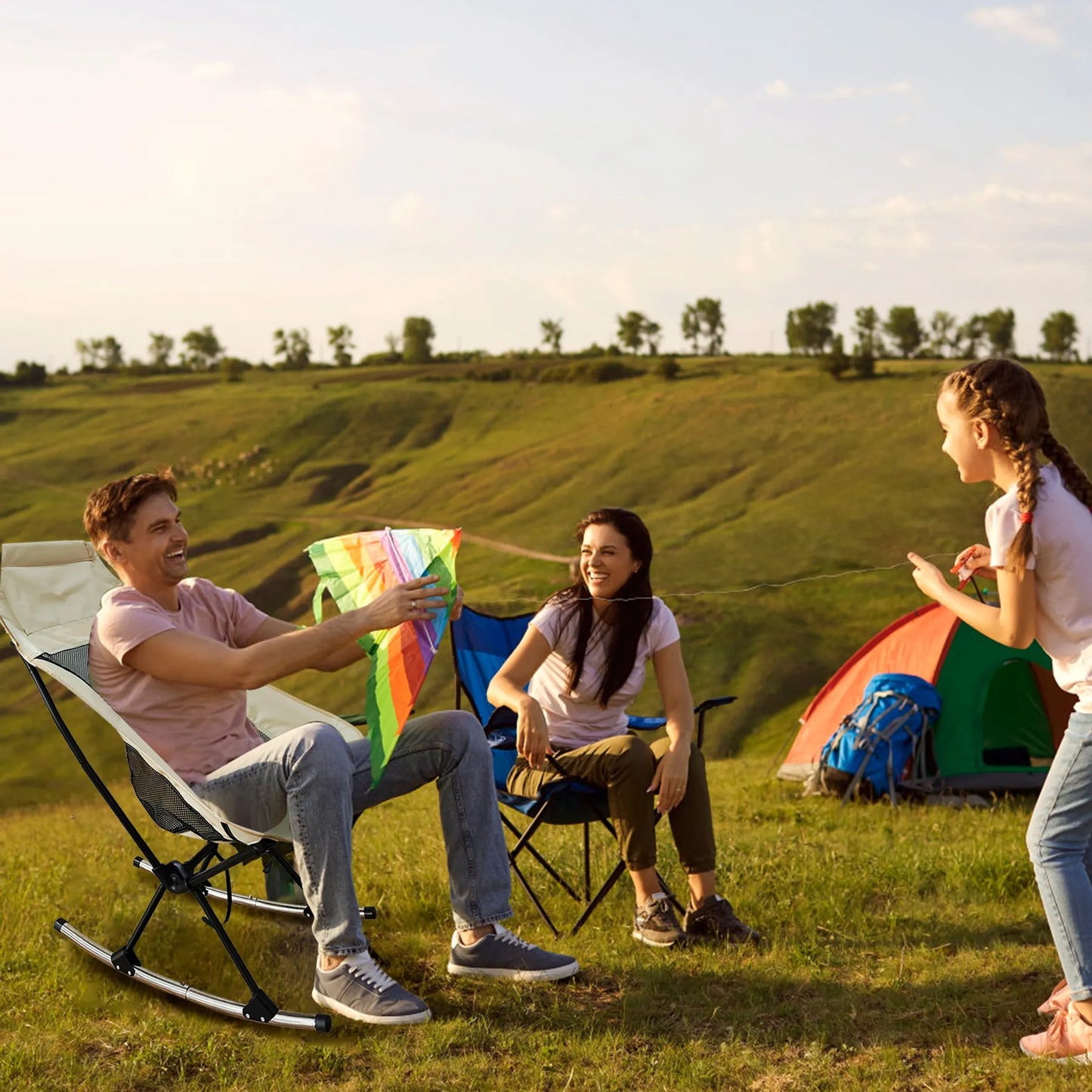 Rising Hikes Portable Heavy-Duty Folding Camping Rocking Chair with Carry Bag