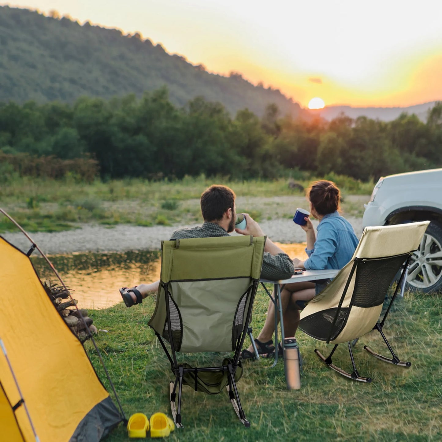 Rising Hikes Portable Heavy-Duty Folding Camping Rocking Chair with Carry Bag