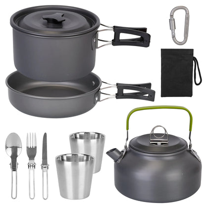 Rising Hikes 12-Piece Lightweight Non-Stick Anodized Aluminum Camping Cookware Mess Kit