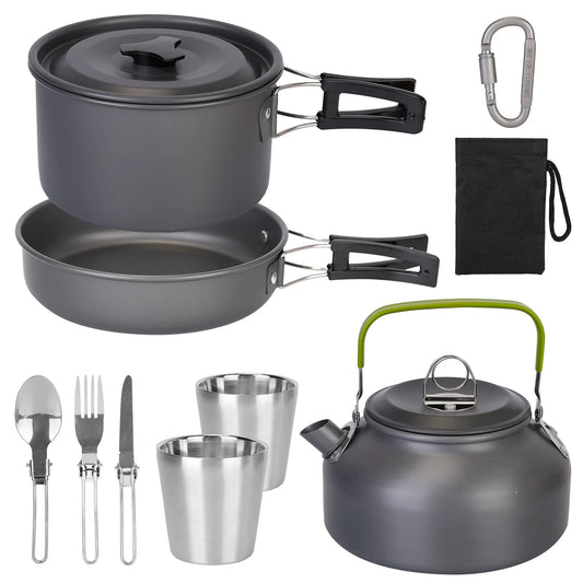 Rising Hikes 12-Piece Lightweight Non-Stick Anodized Aluminum Camping Cookware Mess Kit