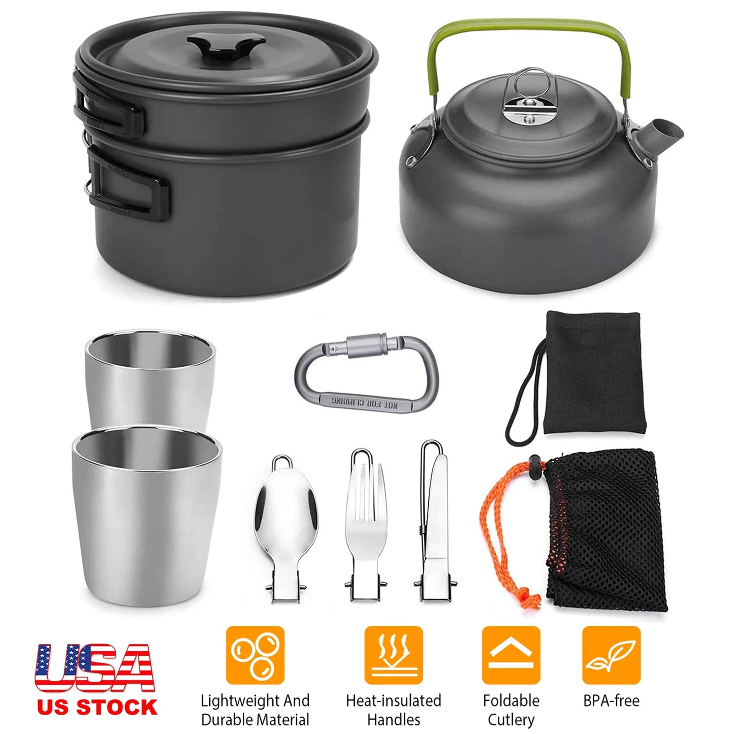 Rising Hikes 12-Piece Lightweight Non-Stick Anodized Aluminum Camping Cookware Mess Kit