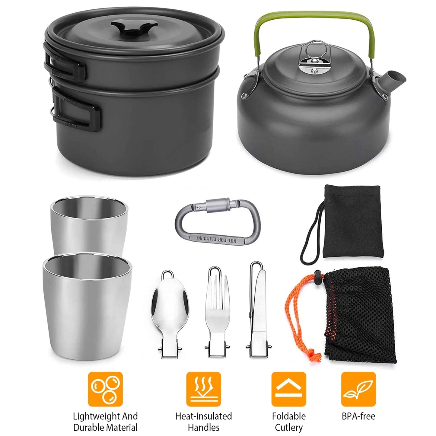 Rising Hikes 12-Piece Lightweight Non-Stick Anodized Aluminum Camping Cookware Mess Kit