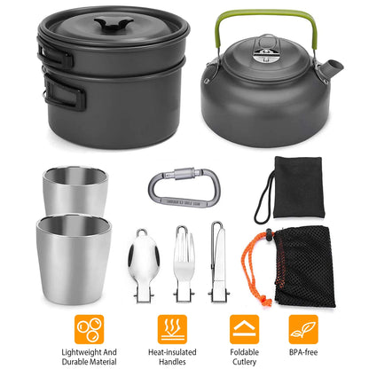 Rising Hikes 12-Piece Lightweight Non-Stick Anodized Aluminum Camping Cookware Mess Kit