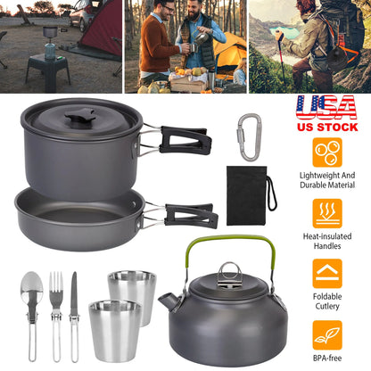 Rising Hikes 12-Piece Lightweight Non-Stick Anodized Aluminum Camping Cookware Mess Kit