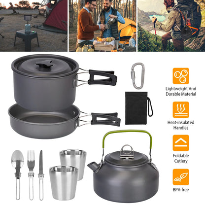 Rising Hikes 12-Piece Lightweight Non-Stick Anodized Aluminum Camping Cookware Mess Kit