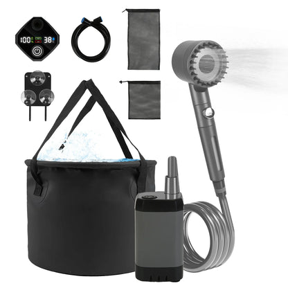 Rising Hikes Rechargeable Camping Shower Pump with Bucket