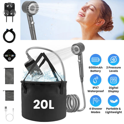 Rising Hikes Rechargeable Camping Shower Pump with Bucket