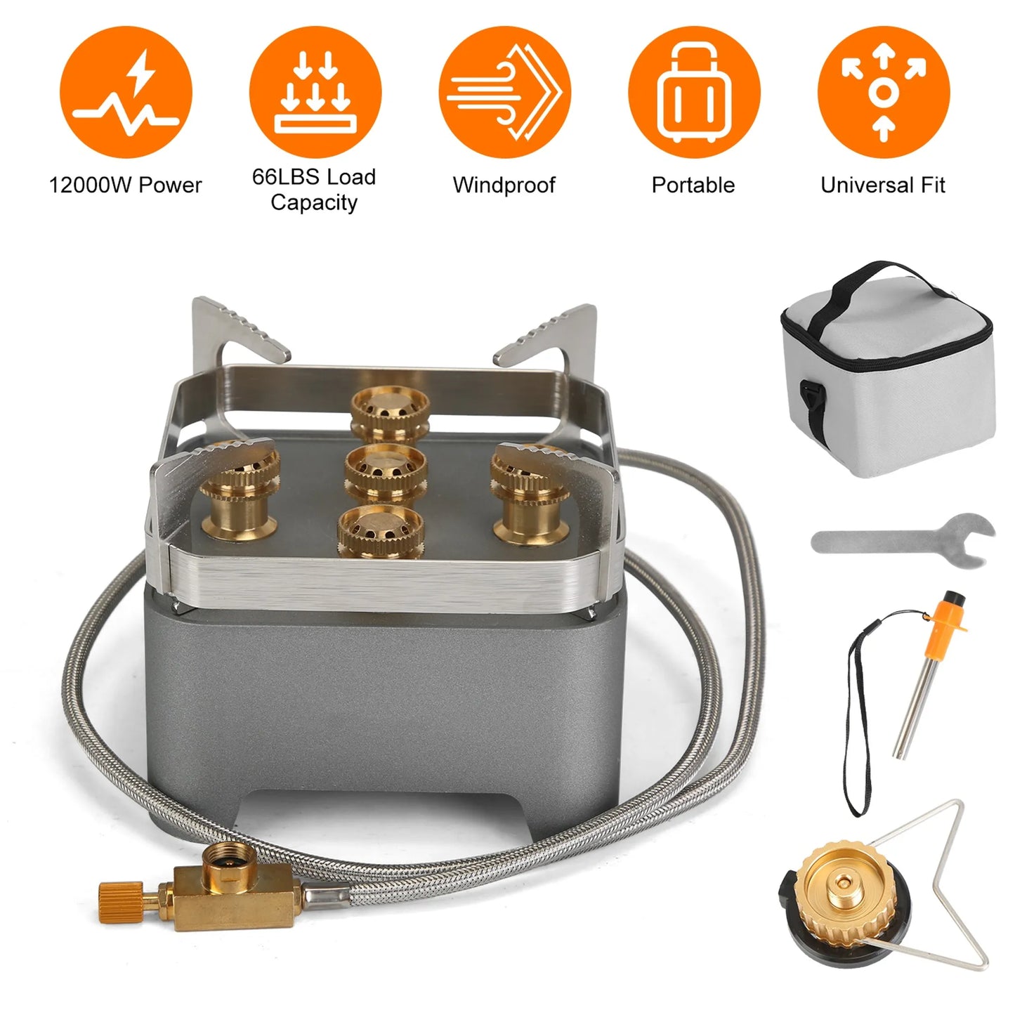 Rising Hikes 12000W 5-Core Windproof Portable Camping Stove with Carrying Case and Igniter