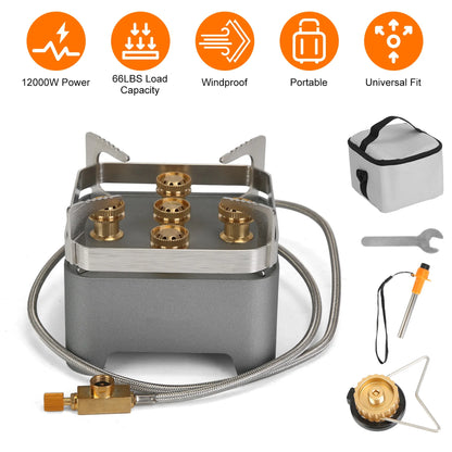 Rising Hikes 12000W 5-Core Windproof Portable Camping Stove with Carrying Case and Igniter