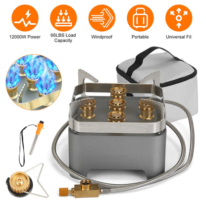 Rising Hikes 12000W 5-Core Windproof Portable Camping Stove with Carrying Case and Igniter