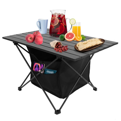 Rising Hikes Heavy-Duty Aluminum Foldable Camping Table with Mesh Storage Organizer and Carry Bag