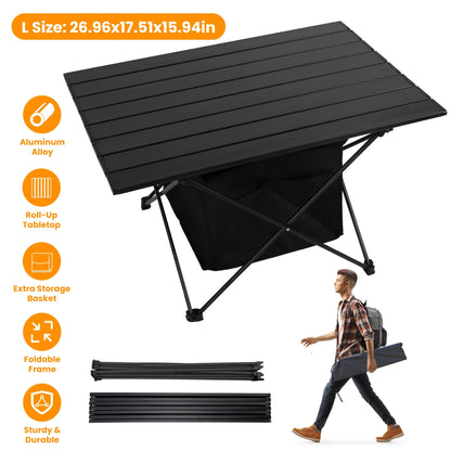 Rising Hikes Heavy-Duty Aluminum Foldable Camping Table with Mesh Storage Organizer and Carry Bag