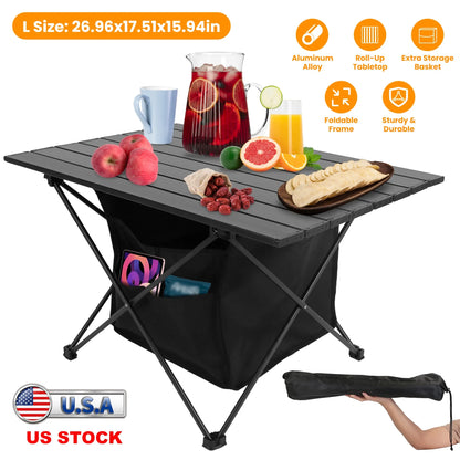 Rising Hikes Heavy-Duty Aluminum Foldable Camping Table with Mesh Storage Organizer and Carry Bag