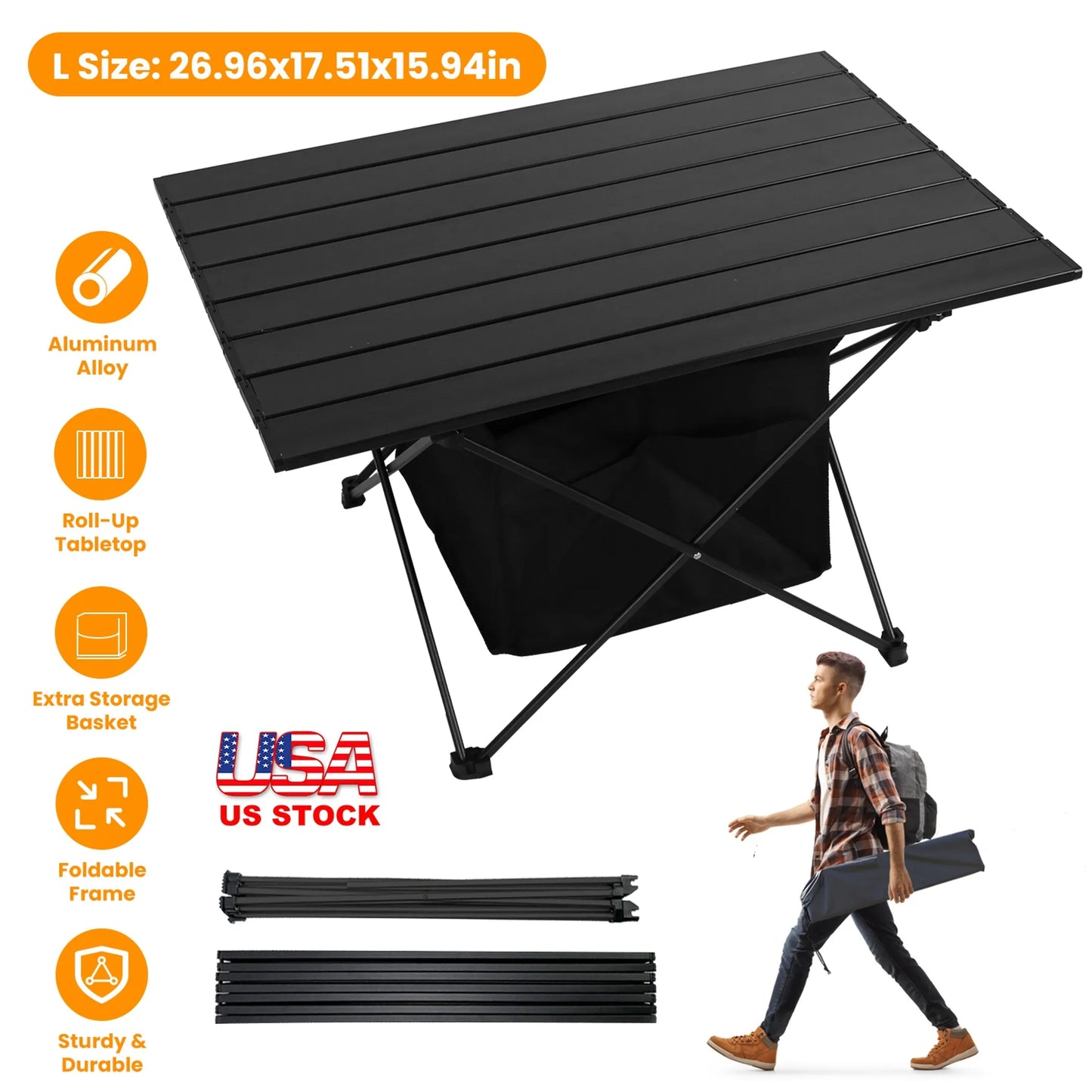 Rising Hikes Heavy-Duty Aluminum Foldable Camping Table with Mesh Storage Organizer and Carry Bag