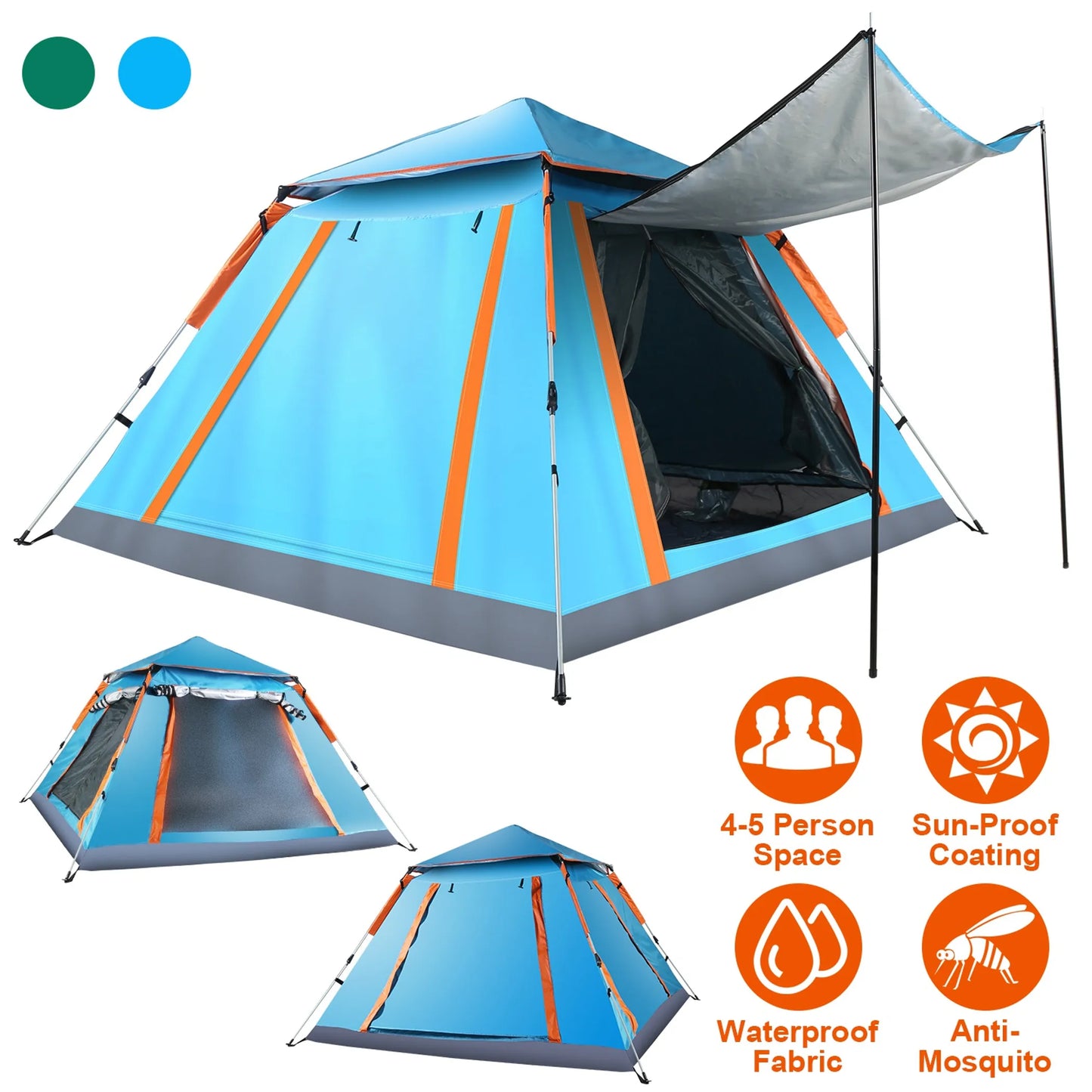 Rising Hikes 5-Person Foldable Waterproof Pop-Up Camping Tent