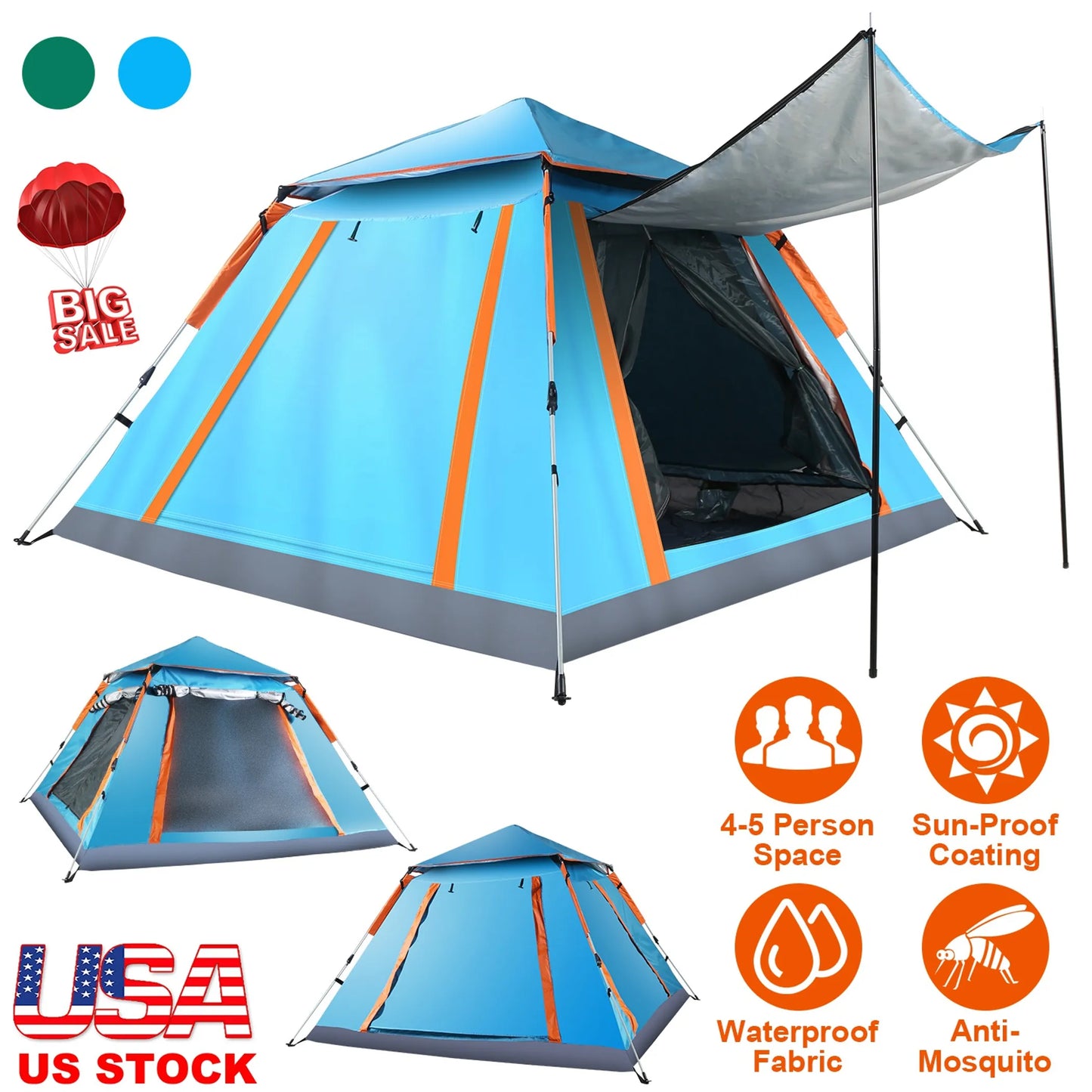 Rising Hikes 5-Person Foldable Waterproof Pop-Up Camping Tent