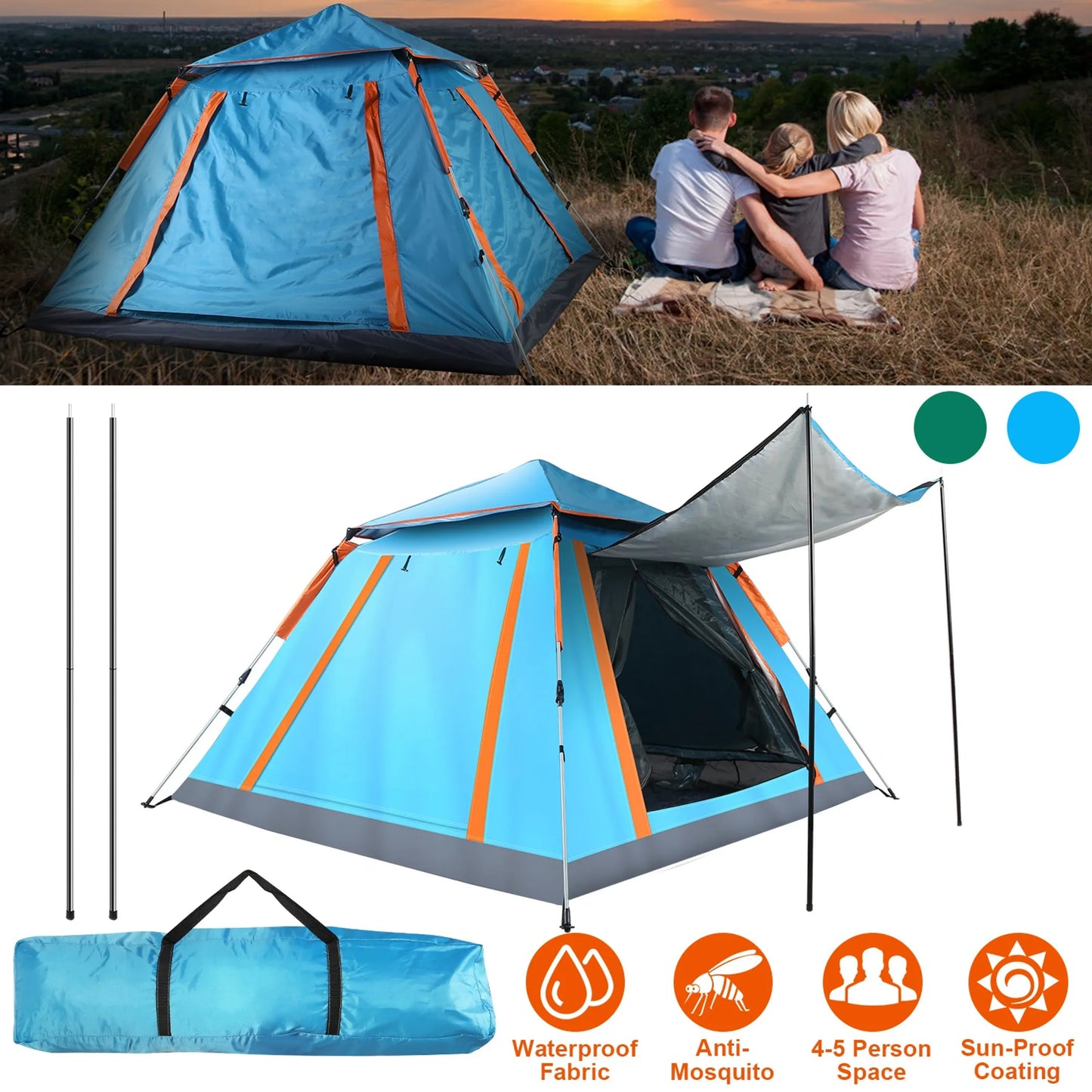 Rising Hikes 5-Person Foldable Waterproof Pop-Up Camping Tent