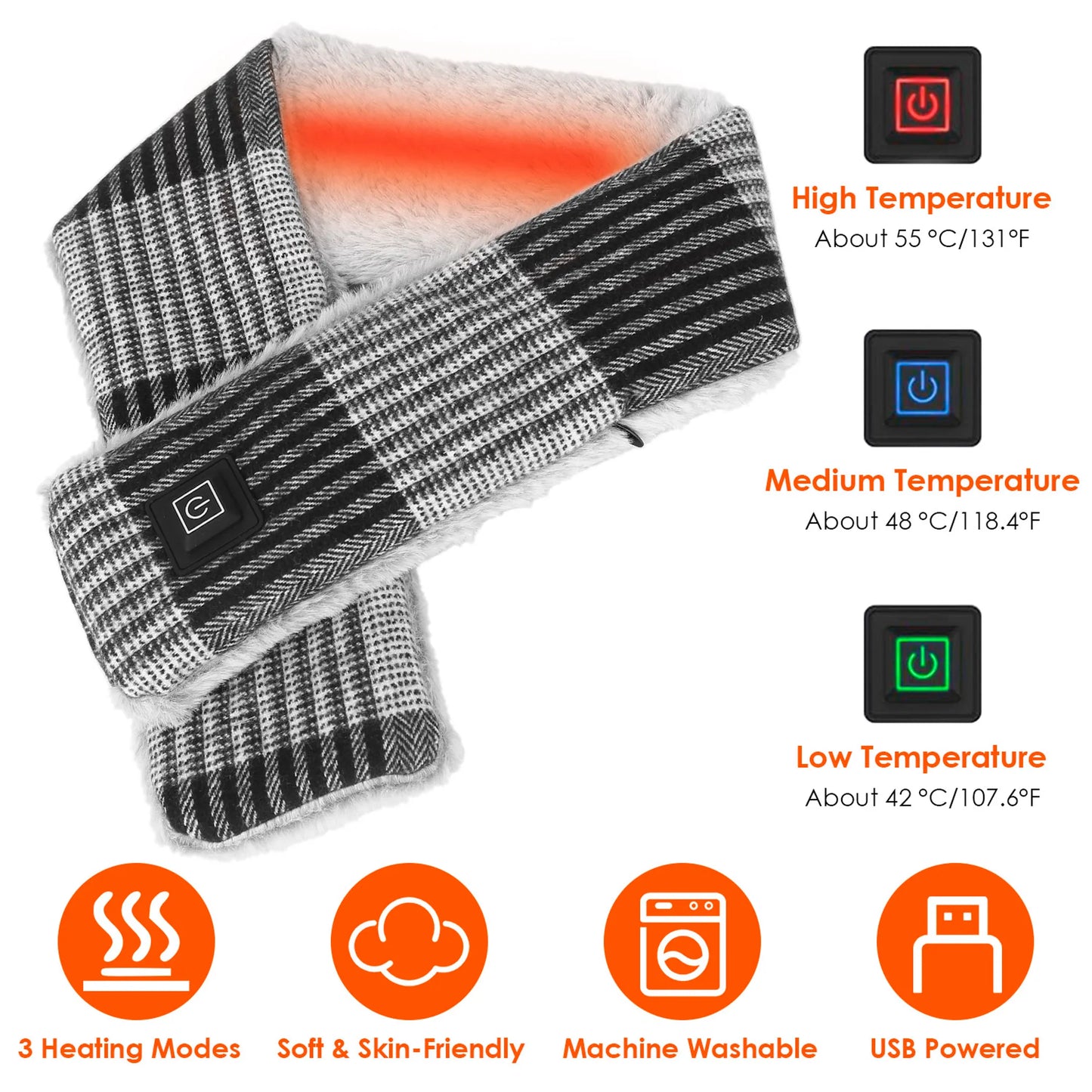 Rising Hikes Electric Heated Scarf USB Heating Neck Wrap