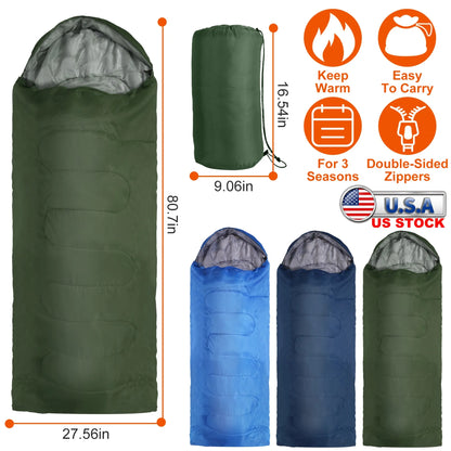 Rising Hikes Warm Weather Envelope Camping Sleeping Bag for Adults with Compression Sack