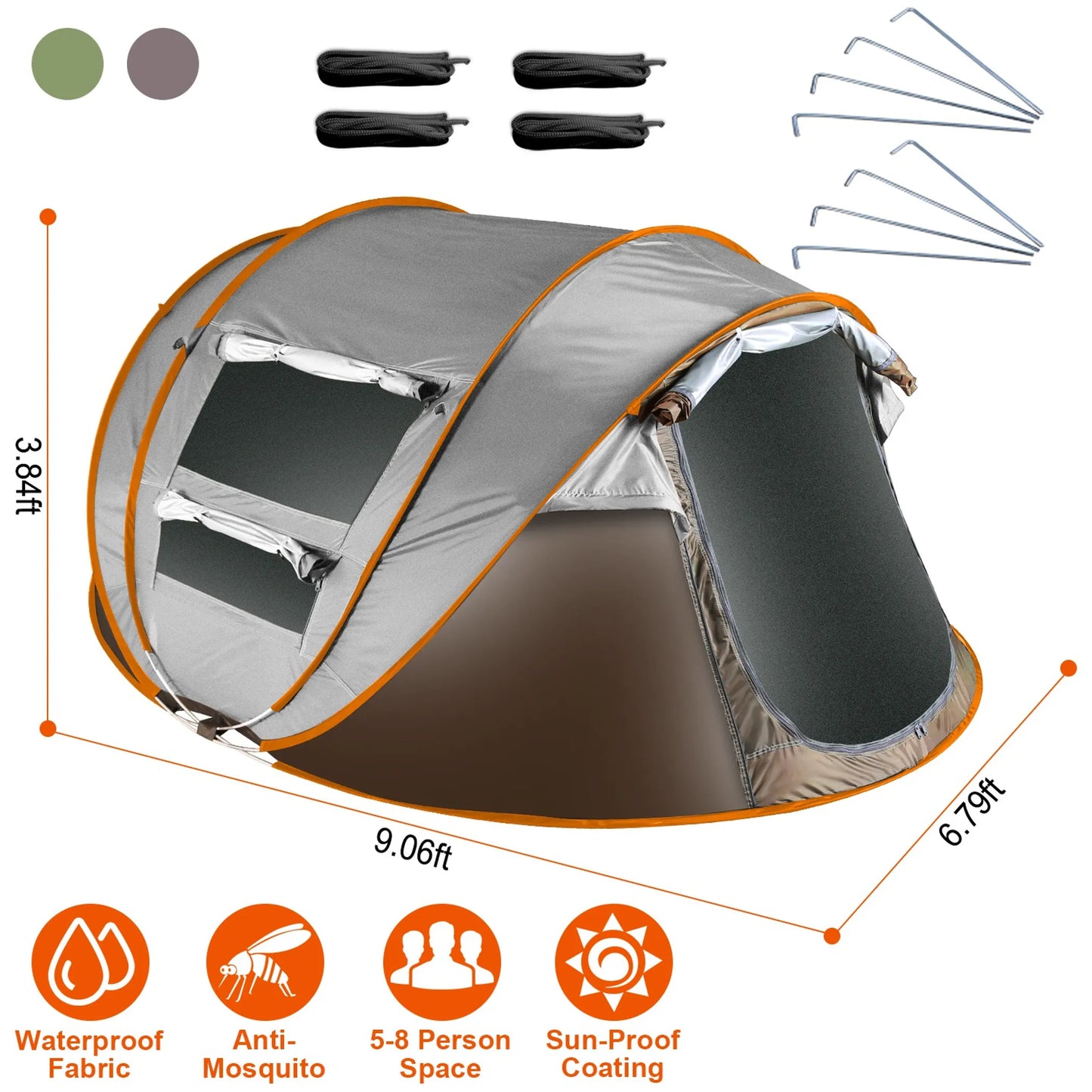 Rising Hikes 8-Person Pop-Up Automatic Setup Waterproof Camping Tent