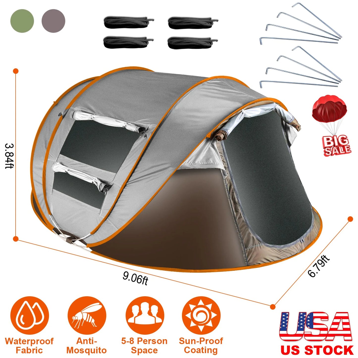 Rising Hikes 8-Person Pop-Up Automatic Setup Waterproof Camping Tent