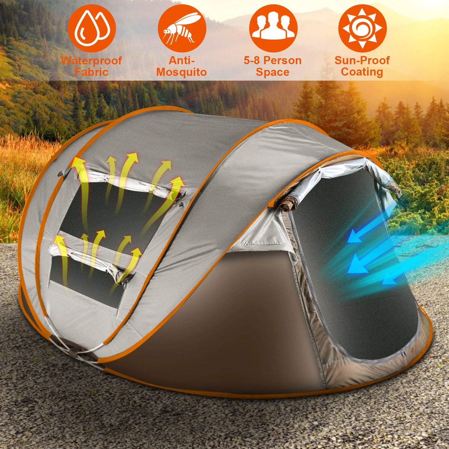 Rising Hikes 8-Person Pop-Up Automatic Setup Waterproof Camping Tent