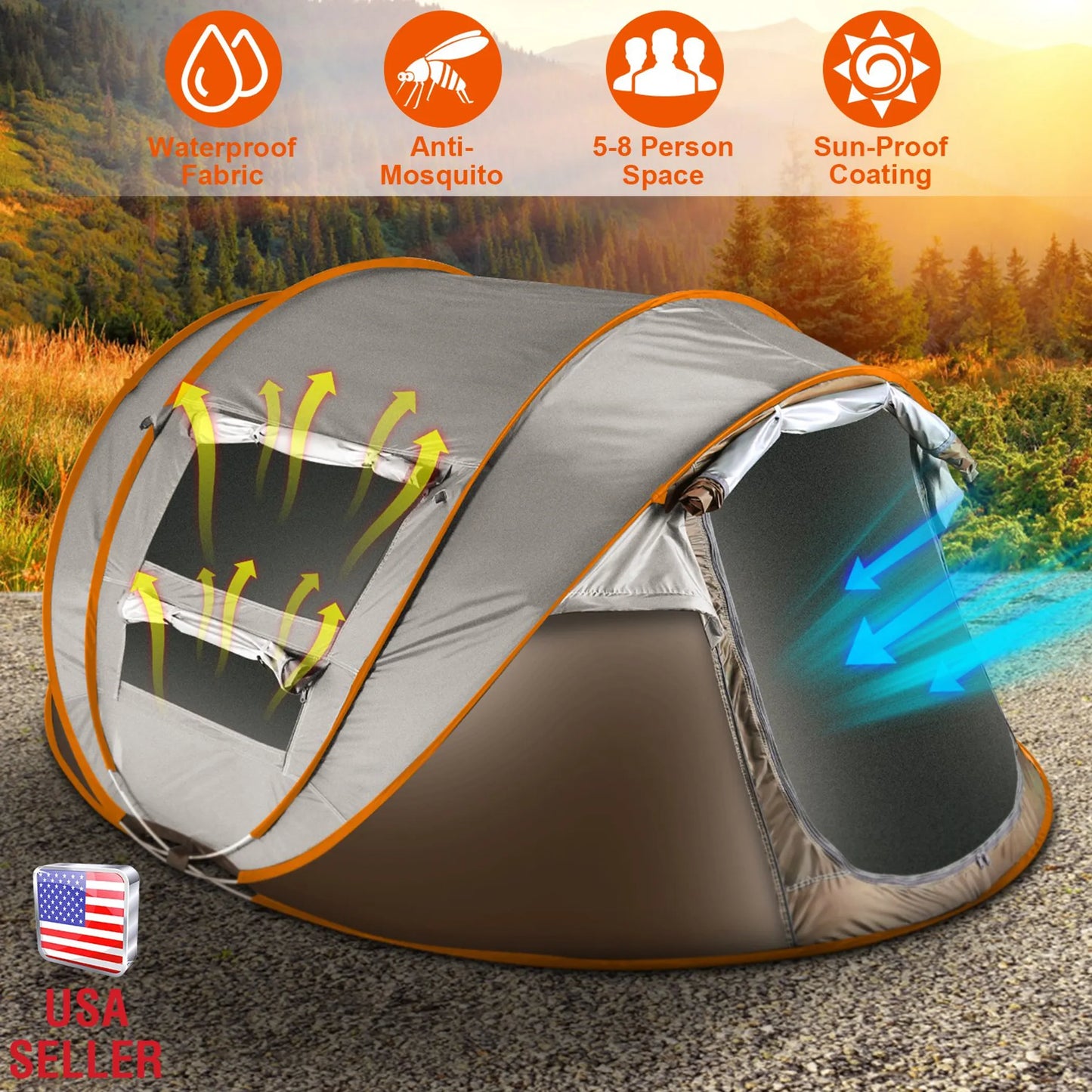 Rising Hikes 8-Person Pop-Up Automatic Setup Waterproof Camping Tent