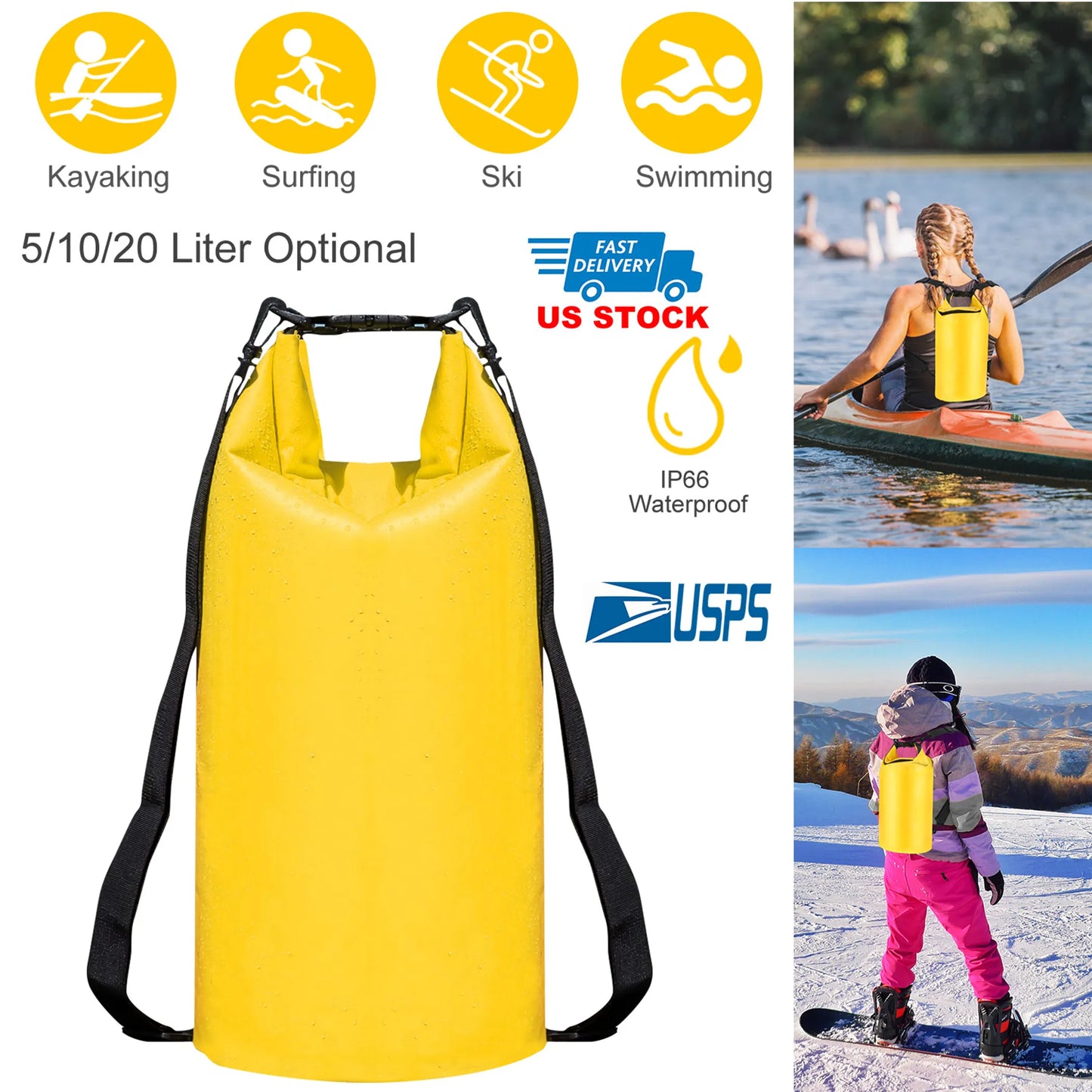 Rising Hikes Waterproof Dry Bag Roll Top Dry Storage Backpack