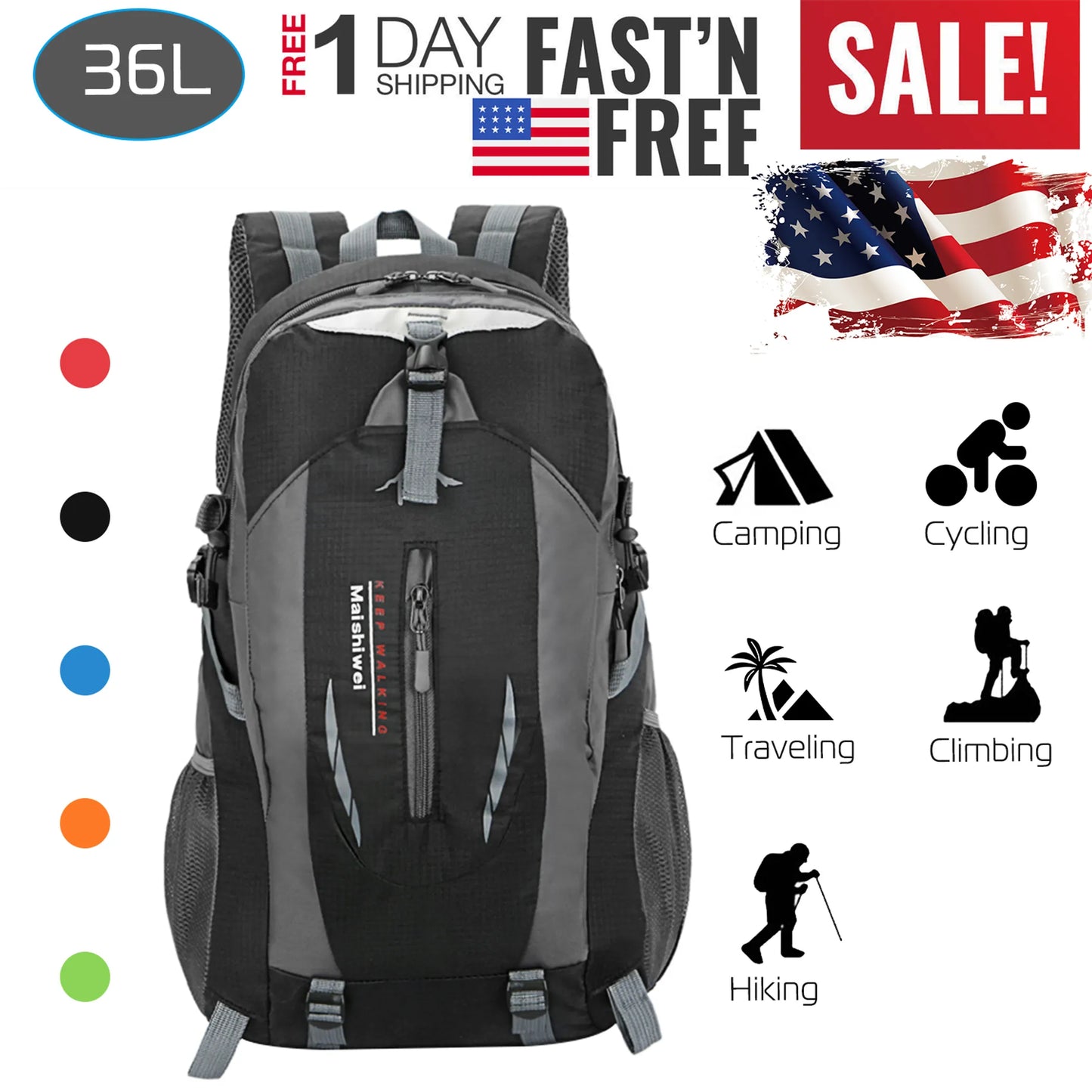 Rising Hikes 36L Outdoor Backpack Multi Compartment Hiking Travel Bag